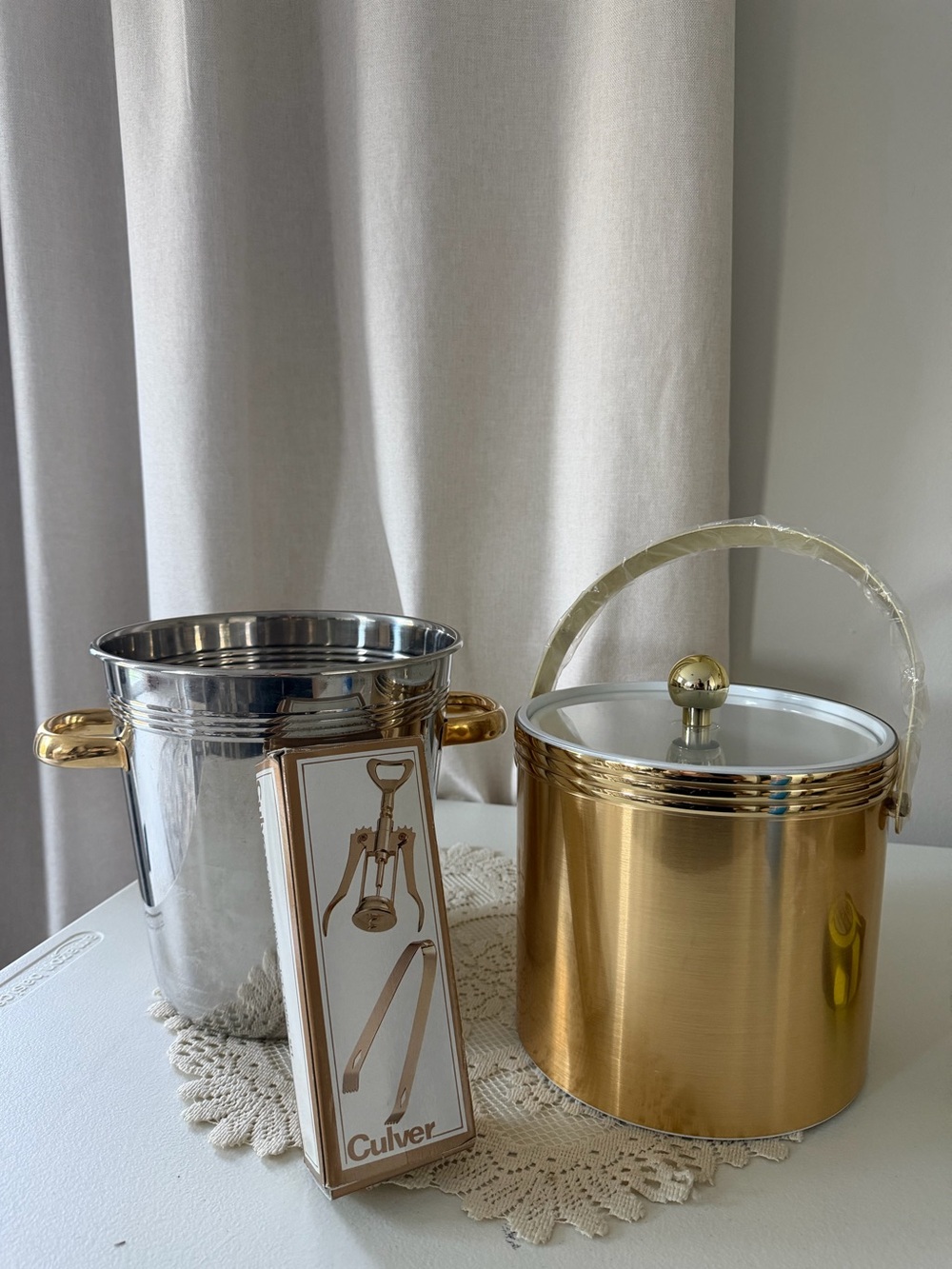 Vintage Culver Gold Ice Bucket, Wine Cooler & Bar Tool Set Bundle
